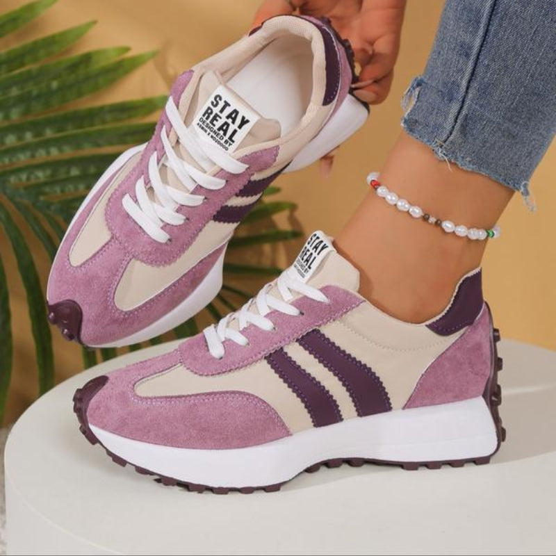 Women's Leather Platform Sneakers with Rubber Sole and Lace Up Closure for Walking