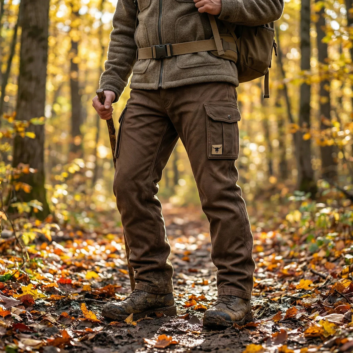 Men's Canvas Cargo Work Pants with Button Flap Pockets and Straight Tapered Fit