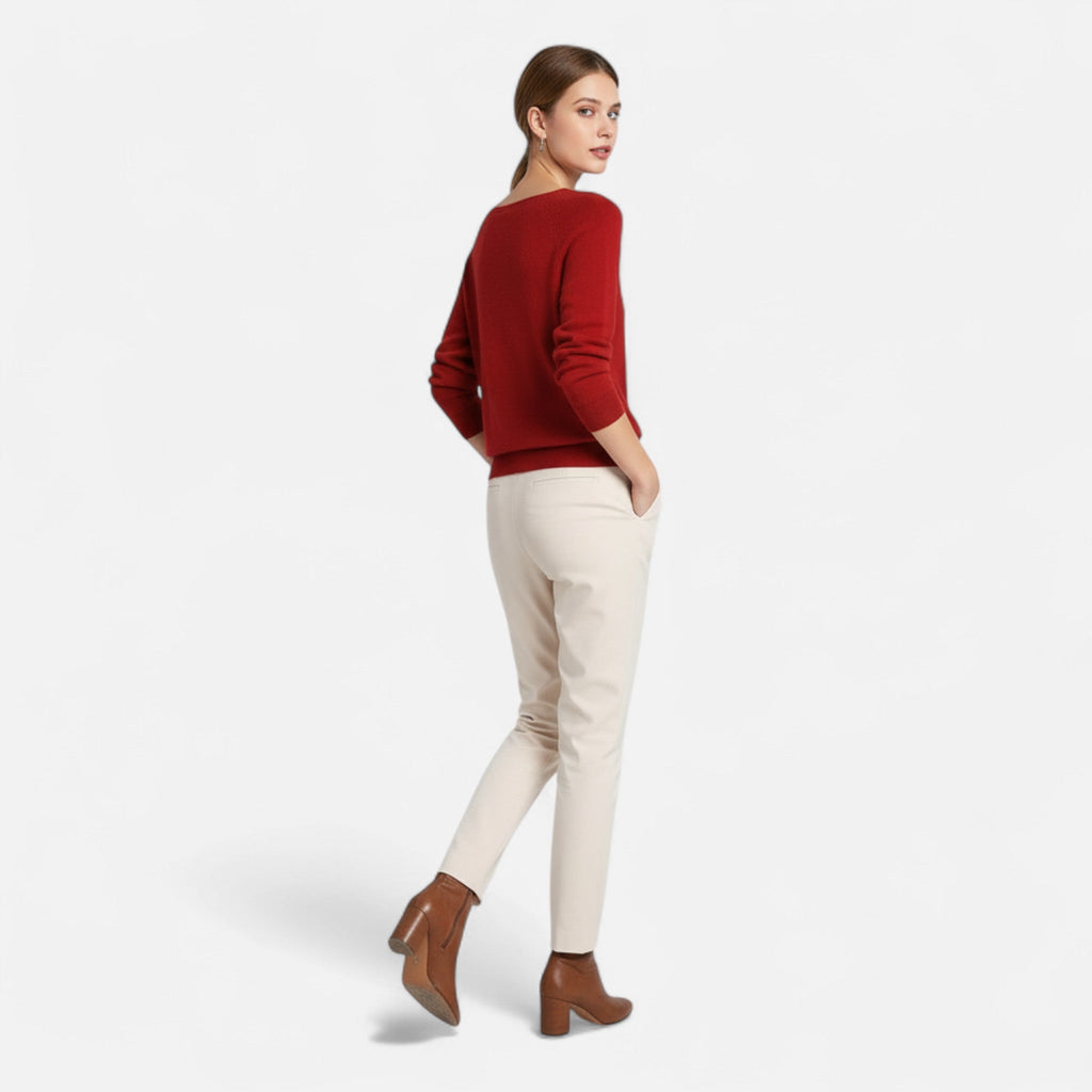 Women's Merino Wool Crew Neck Sweater with Slim Fit for Office and Everyday Layering