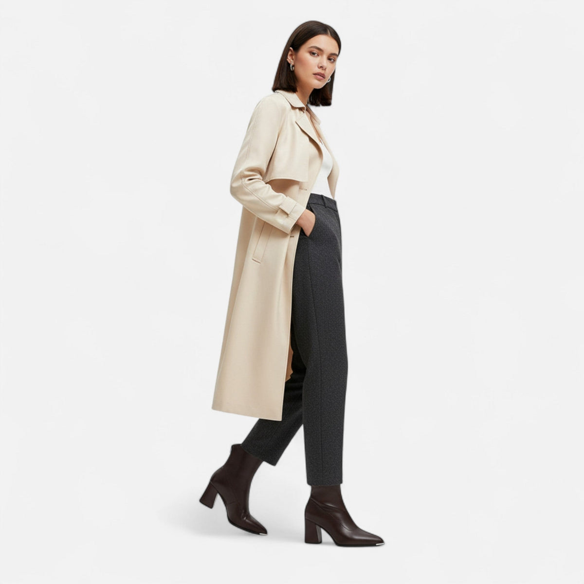Women's Vegan Leather Chelsea Ankle Boots with Pointed Toe High Heel and Zip Closure