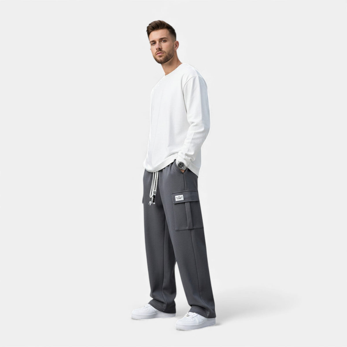 Men's Cargo Jogger Pants with Elastic Drawstring Waist in Loose Fit Cotton Blend