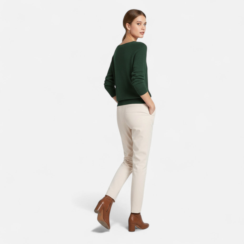 Women's Merino Wool Crew Neck Sweater with Slim Fit for Office and Everyday Layering