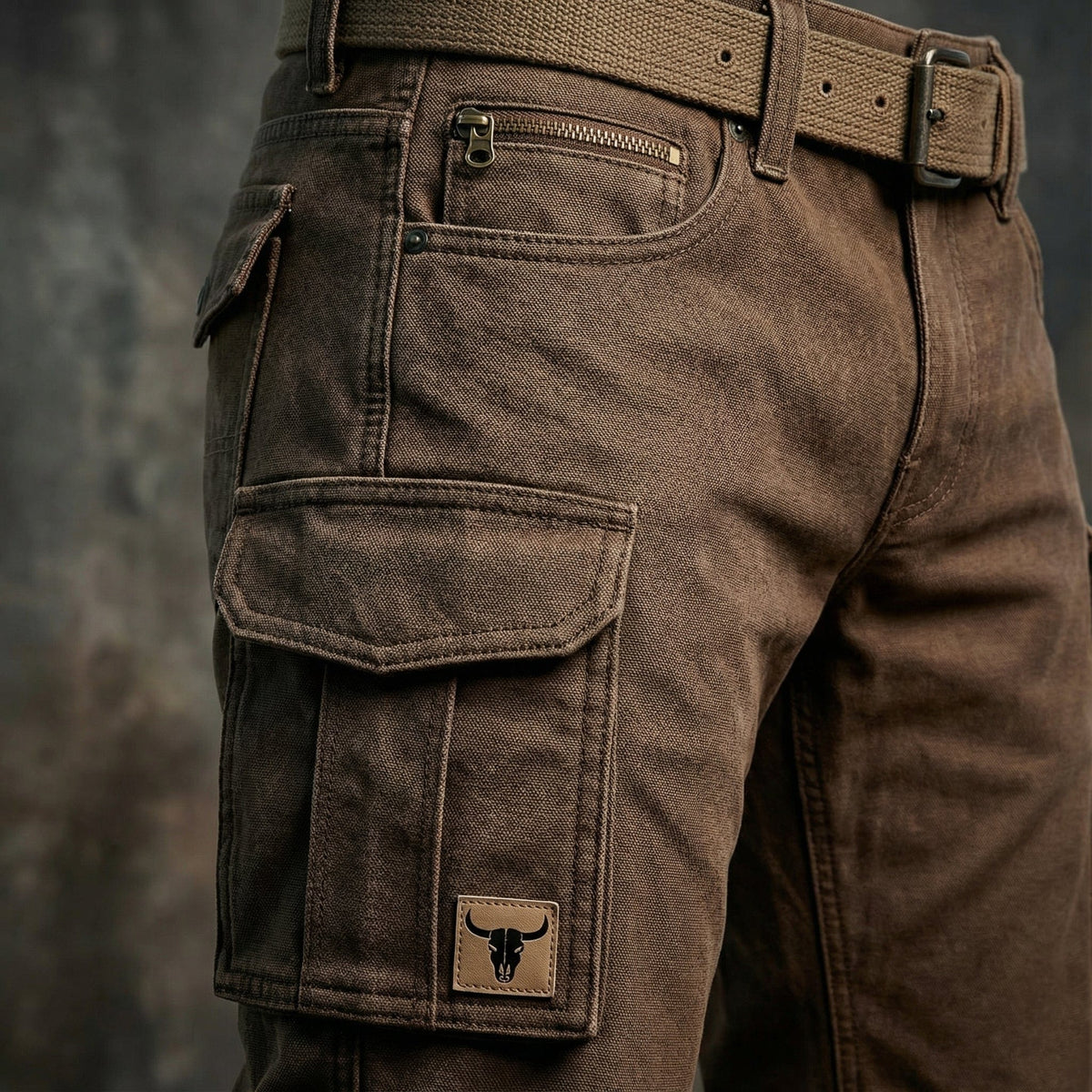 Men's Canvas Cargo Work Pants with Button Flap Pockets and Straight Tapered Fit