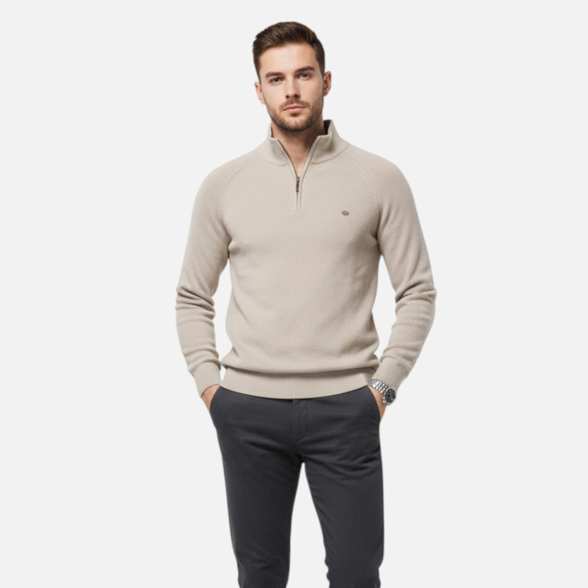 Men's Cotton Zip Sweater in Lightweight Breathable Knit for Office and Casual Wear