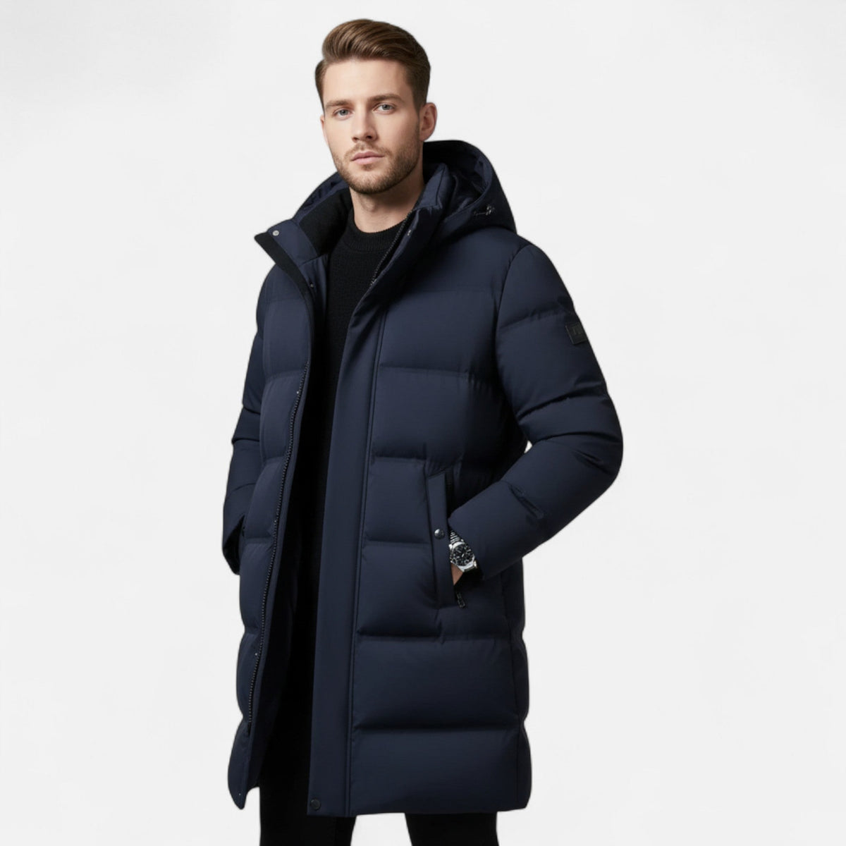 Men's Water Repellent Insulated Parka with Quilted Hood Concealed Zip and Pockets