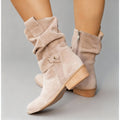 Women's Faux Suede Slouch Ankle Boots with Side Zipper and Non Slip Rubber Sole