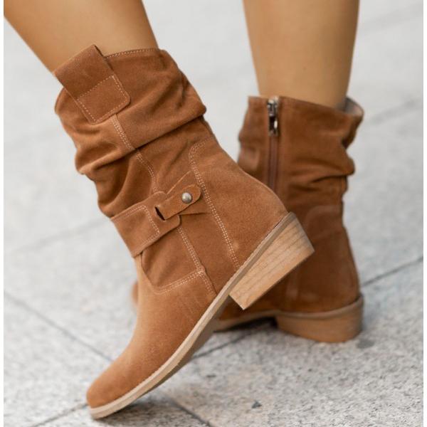 Women's Faux Suede Slouch Ankle Boots with Side Zipper and Non Slip Rubber Sole