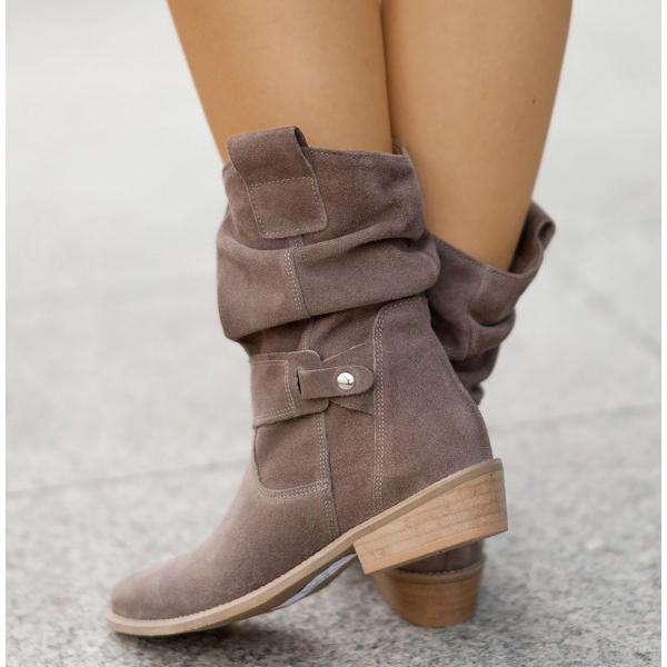 Women's Faux Suede Slouch Ankle Boots with Side Zipper and Non Slip Rubber Sole