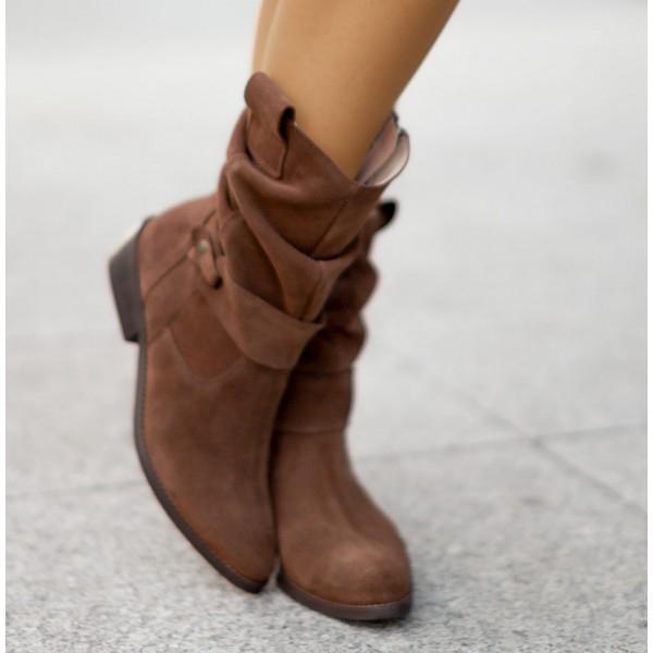 Women's Faux Suede Slouch Ankle Boots with Side Zipper and Non Slip Rubber Sole
