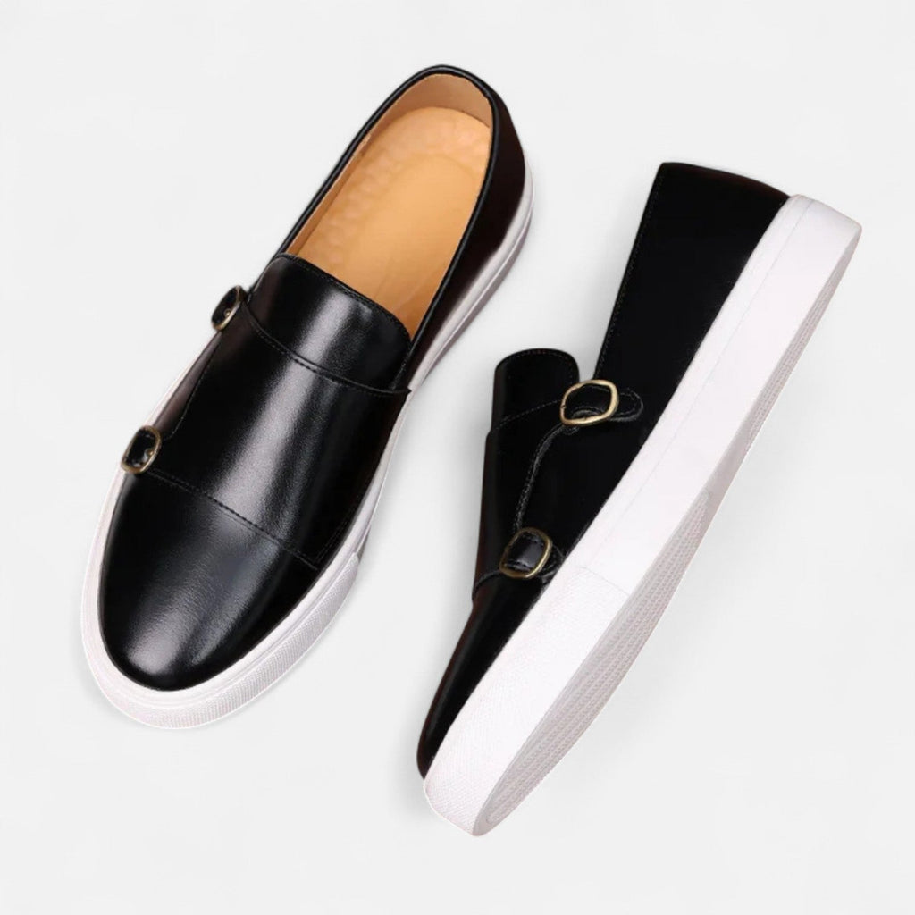 Men's Genuine Leather Buckle Loafers Slip On Dress Shoes for Office and Formal Wear