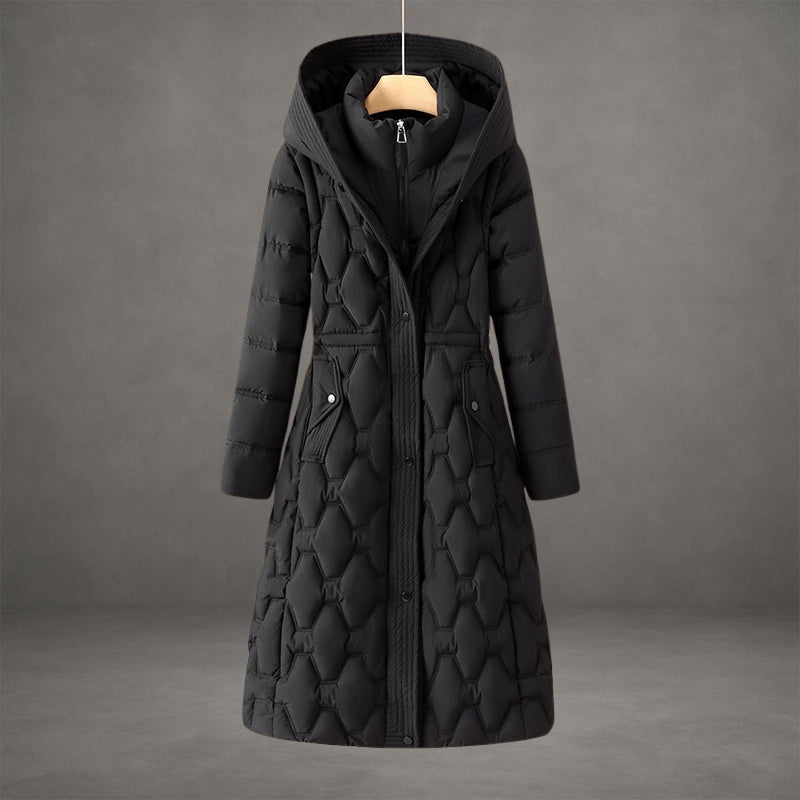 Women's Longline Hooded Down Coat with Waterproof Windproof Shell and Pockets
