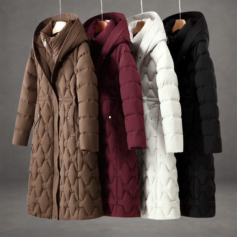 Women's Longline Hooded Down Coat with Waterproof Windproof Shell and Pockets