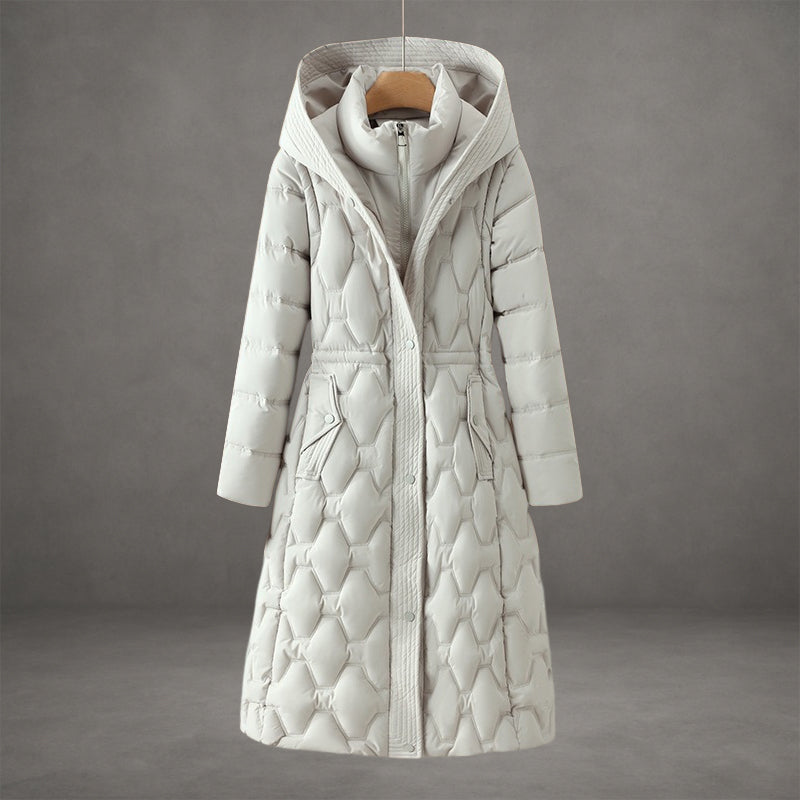 Women's Longline Hooded Down Coat with Waterproof Windproof Shell and Pockets