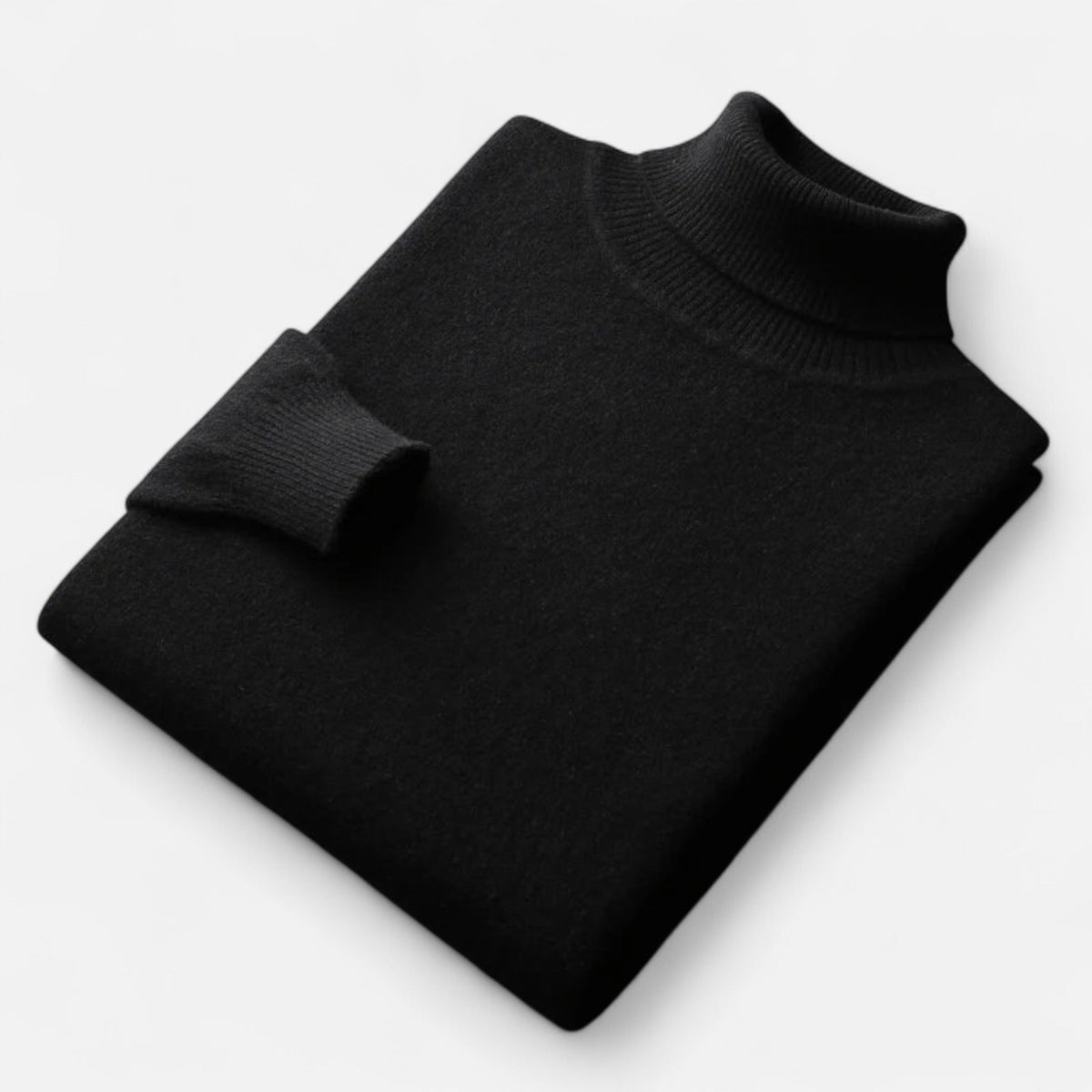 Men's Pure Wool Turtleneck Sweater with Slim Fit and Ribbed Cuffs for Office Wear