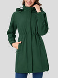 Women's Long Fleece Lined Softshell Rain Jacket with Hood Waterproof Windproof Shell