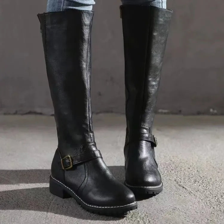 Women's Leather Tall Boots with Non Slip Rubber Sole Side Zip and Wide Toe Box