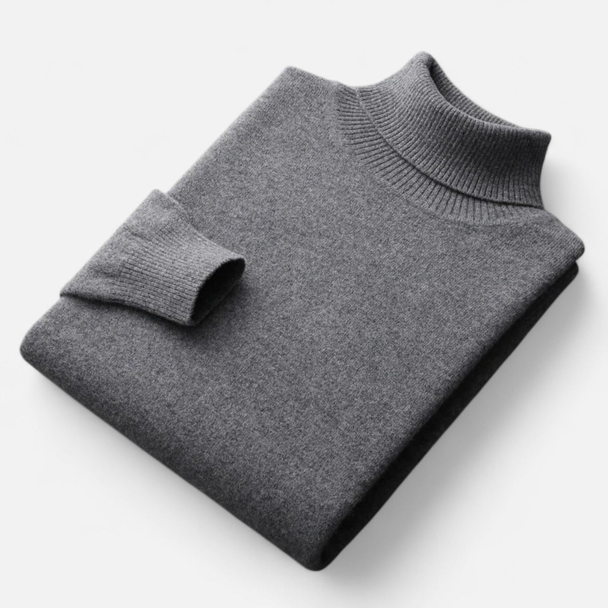 Men's Pure Wool Turtleneck Sweater with Slim Fit and Ribbed Cuffs for Office Wear