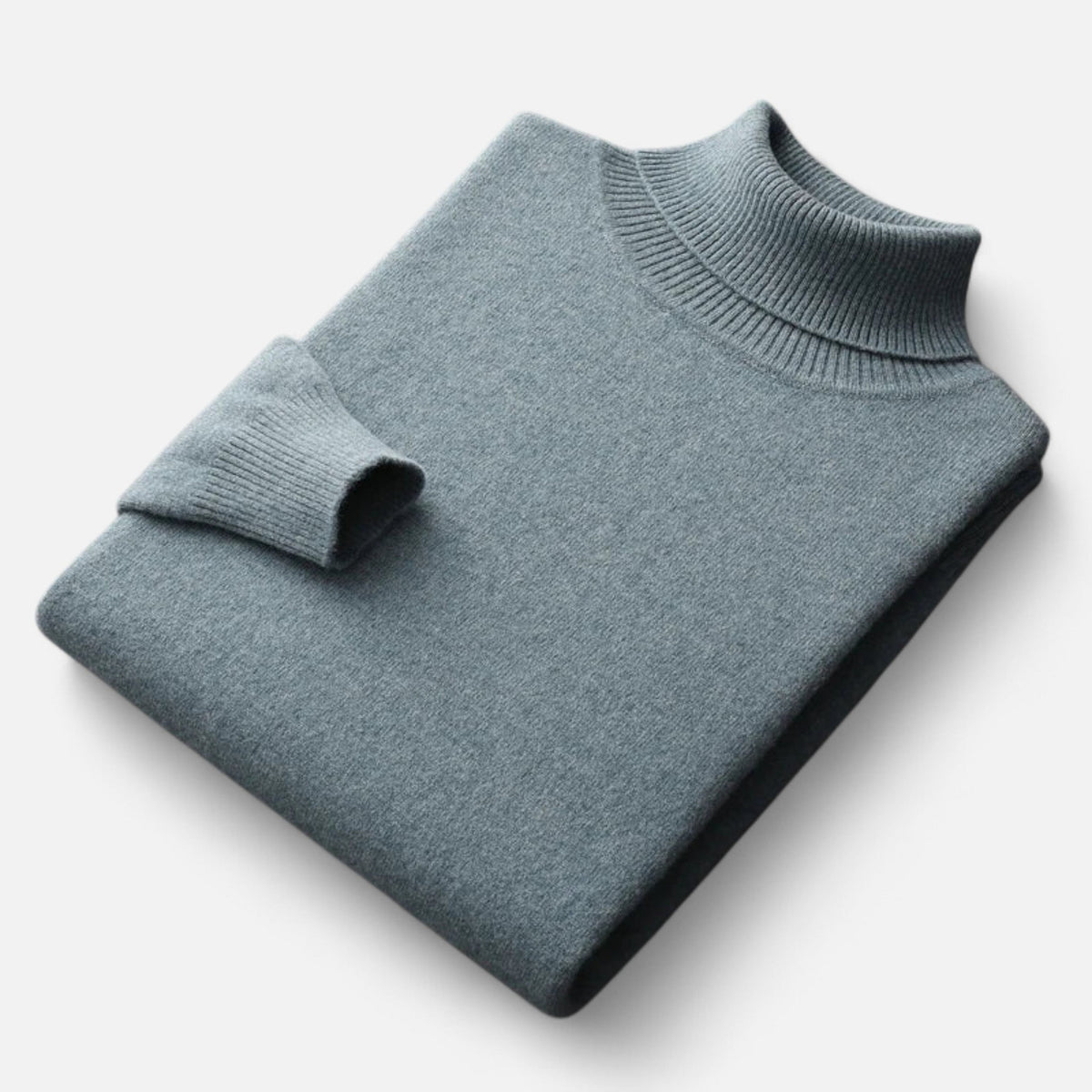 Men's Pure Wool Turtleneck Sweater with Slim Fit and Ribbed Cuffs for Office Wear
