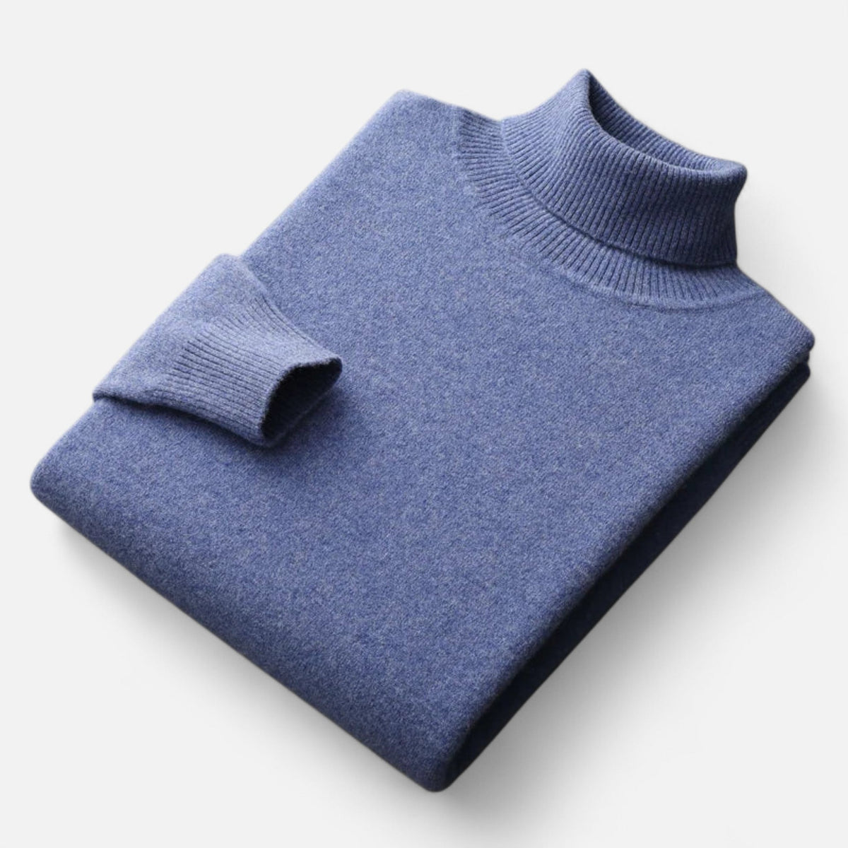 Men's Pure Wool Turtleneck Sweater with Slim Fit and Ribbed Cuffs for Office Wear