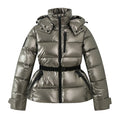 Women's Belted Hooded Puffer Ski Jacket with Polyester Fill Slim Fit and Zip Pockets