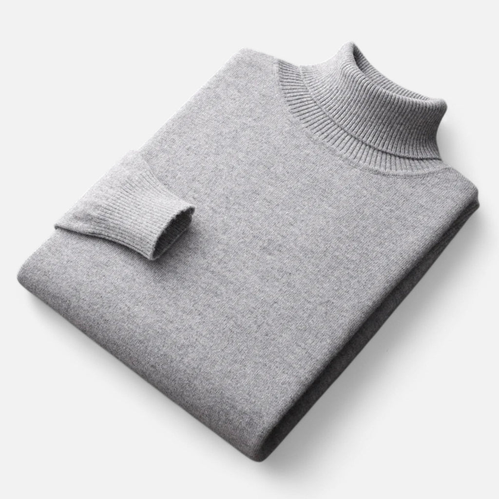 Men's Pure Wool Turtleneck Sweater with Slim Fit and Ribbed Cuffs for Office Wear