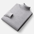 Men's Pure Wool Turtleneck Sweater with Slim Fit and Ribbed Cuffs for Office Wear