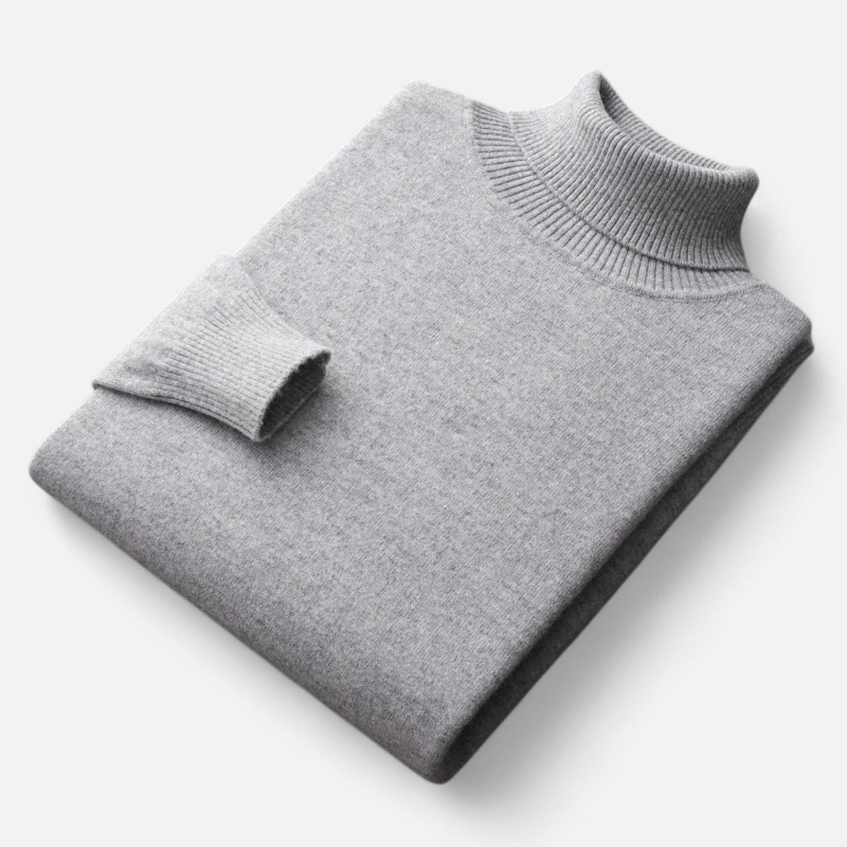 Men's Pure Wool Turtleneck Sweater with Slim Fit and Ribbed Cuffs for Office Wear