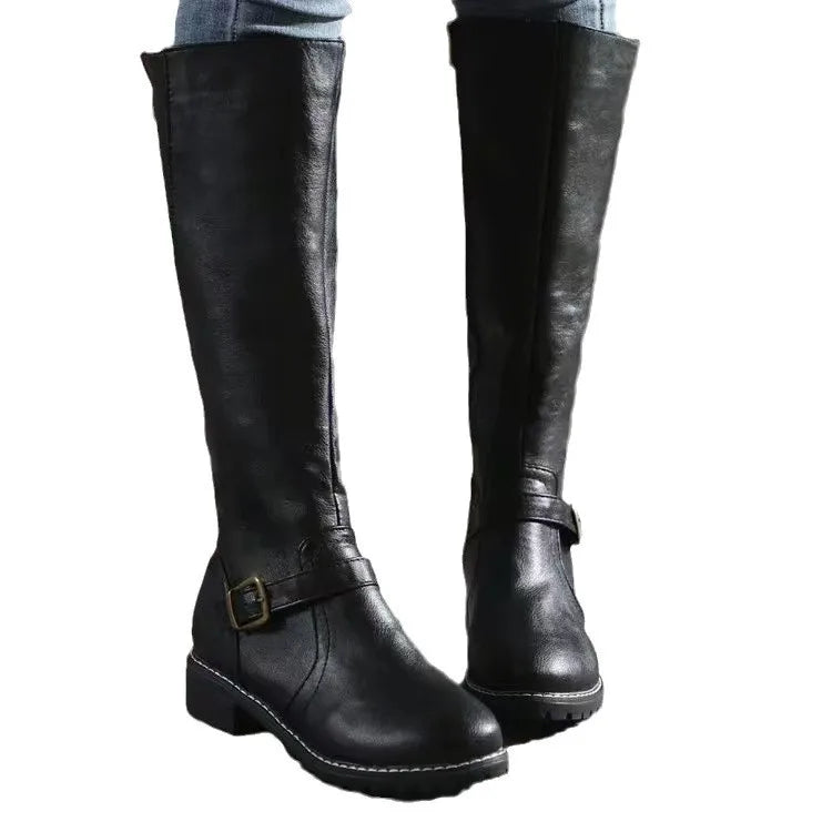 Women's Leather Tall Boots with Non Slip Rubber Sole Side Zip and Wide Toe Box