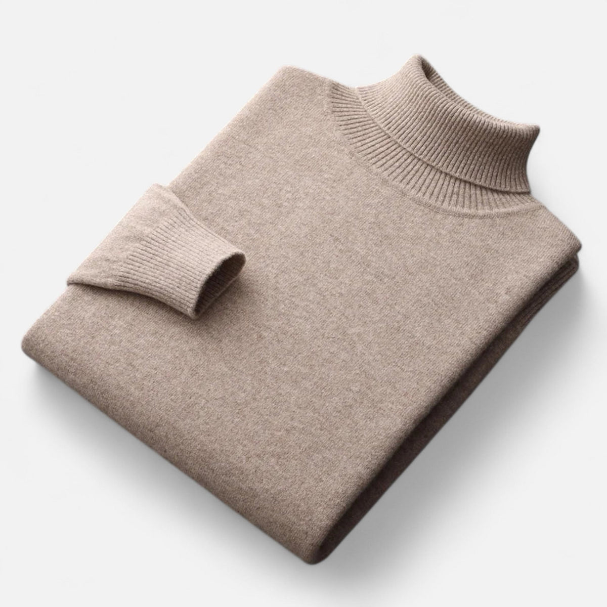 Men's Pure Wool Turtleneck Sweater with Slim Fit and Ribbed Cuffs for Office Wear