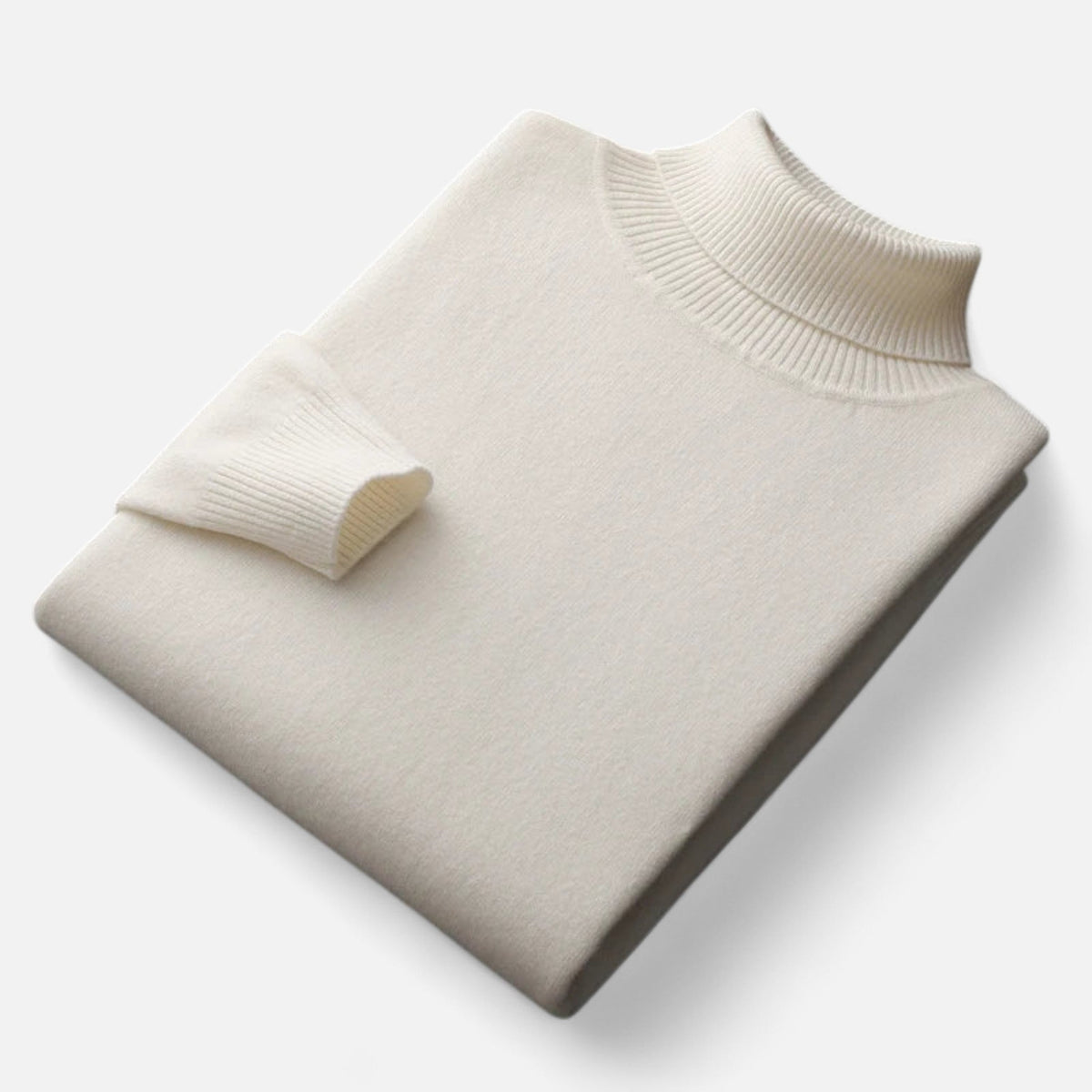 Men's Pure Wool Turtleneck Sweater with Slim Fit and Ribbed Cuffs for Office Wear