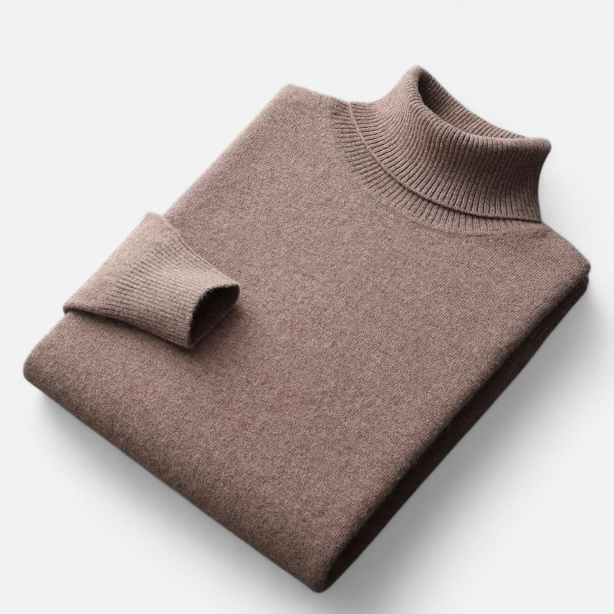 Men's Pure Wool Turtleneck Sweater with Slim Fit and Ribbed Cuffs for Office Wear