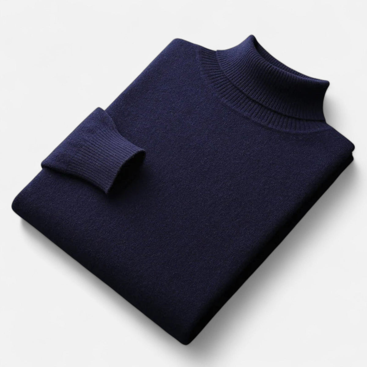 Men's Pure Wool Turtleneck Sweater with Slim Fit and Ribbed Cuffs for Office Wear