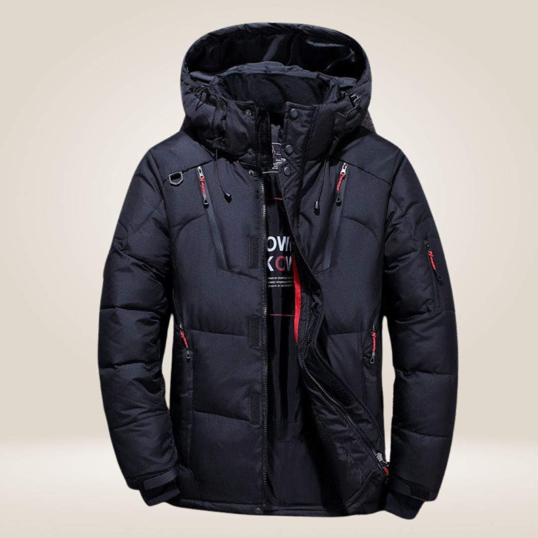 Men's Goose Down Puffer Jacket with Water Repellent Windproof Shell and Regular Fit