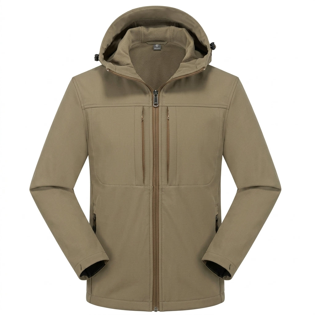 Men's Water Repellent Softshell Jacket with Zip Pockets and Adjustable Cuffs