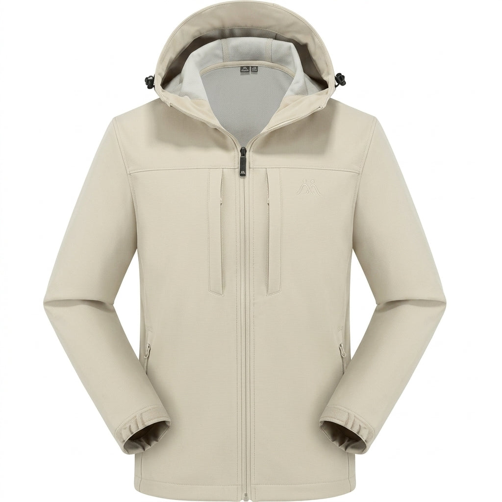 Men's Water Repellent Softshell Jacket with Zip Pockets and Adjustable Cuffs