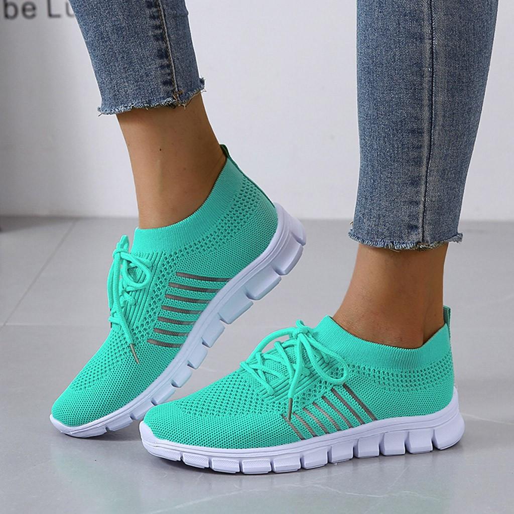 Women's Breathable Mesh Slip On Walking Sneakers with Thick Cushioned Sole and Laces