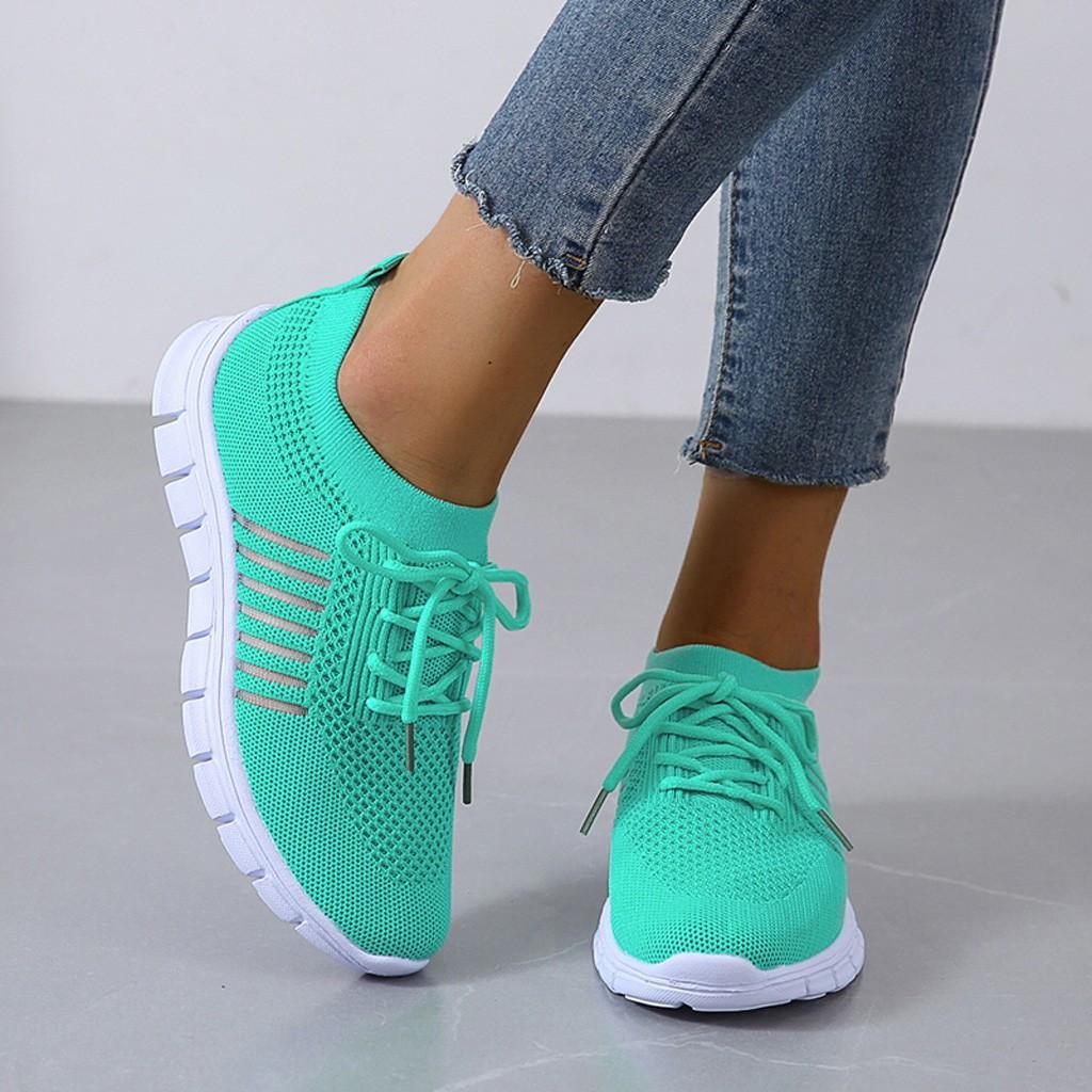 Women's Breathable Mesh Slip On Walking Sneakers with Thick Cushioned Sole and Laces