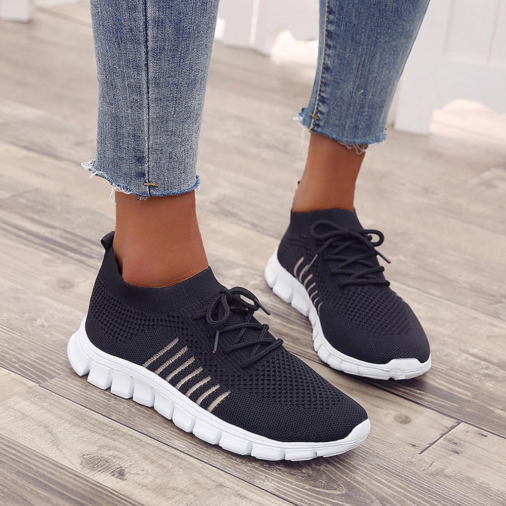 Women's Breathable Mesh Slip On Walking Sneakers with Thick Cushioned Sole and Laces