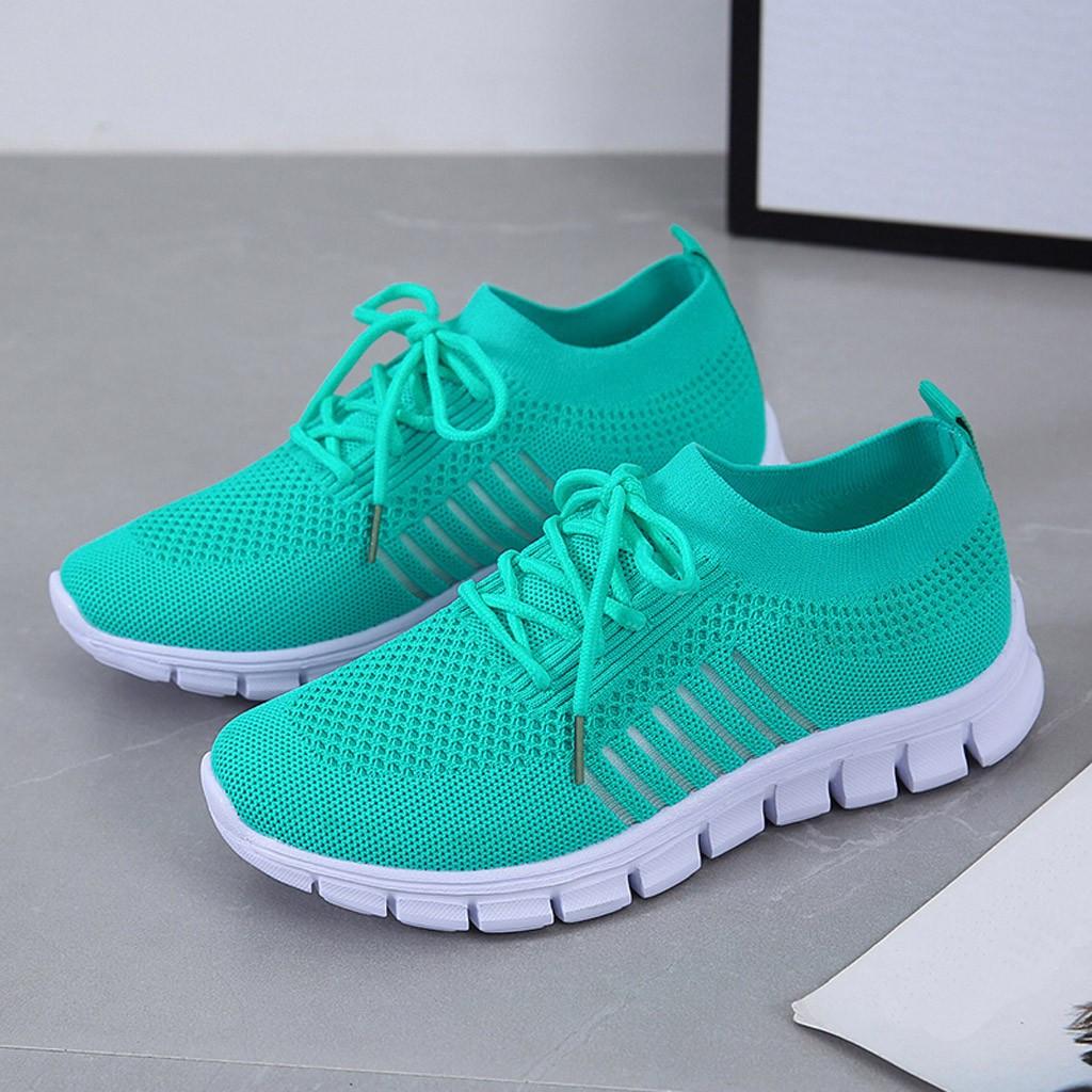 Women's Breathable Mesh Slip On Walking Sneakers with Thick Cushioned Sole and Laces