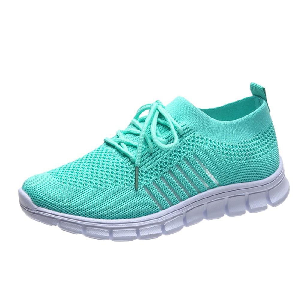 Women's Breathable Mesh Slip On Walking Sneakers with Thick Cushioned Sole and Laces