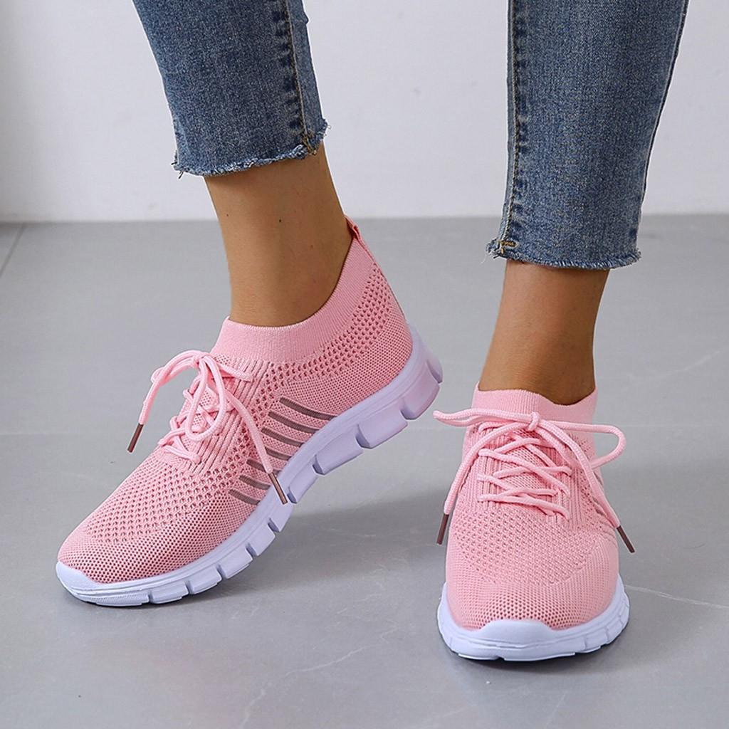 Women's Breathable Mesh Slip On Walking Sneakers with Thick Cushioned Sole and Laces