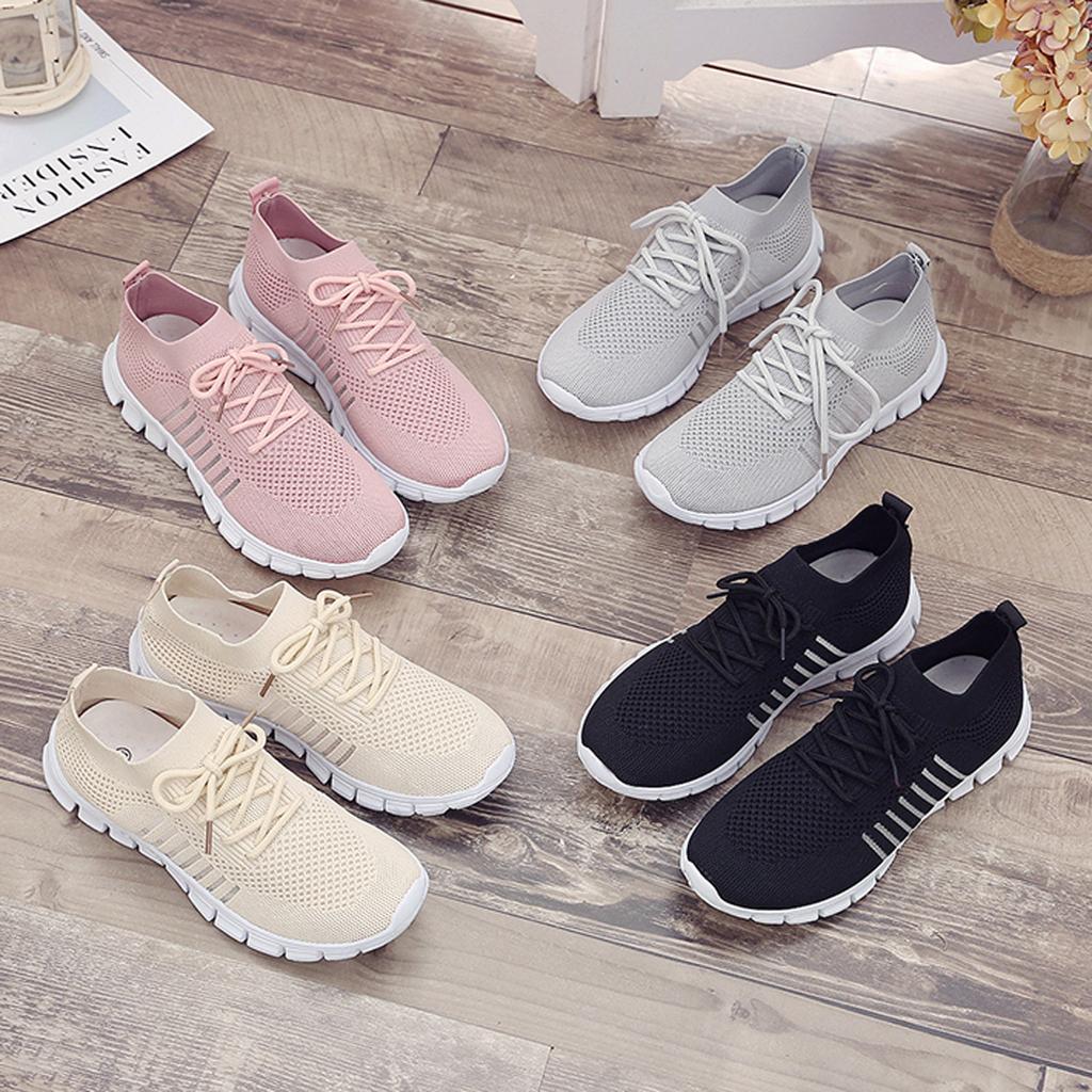 Women's Breathable Mesh Slip On Walking Sneakers with Thick Cushioned Sole and Laces