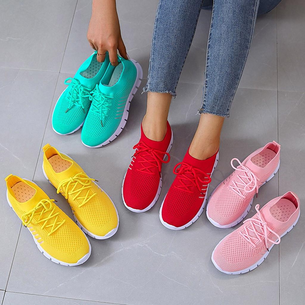 Women's Breathable Mesh Slip On Walking Sneakers with Thick Cushioned Sole and Laces