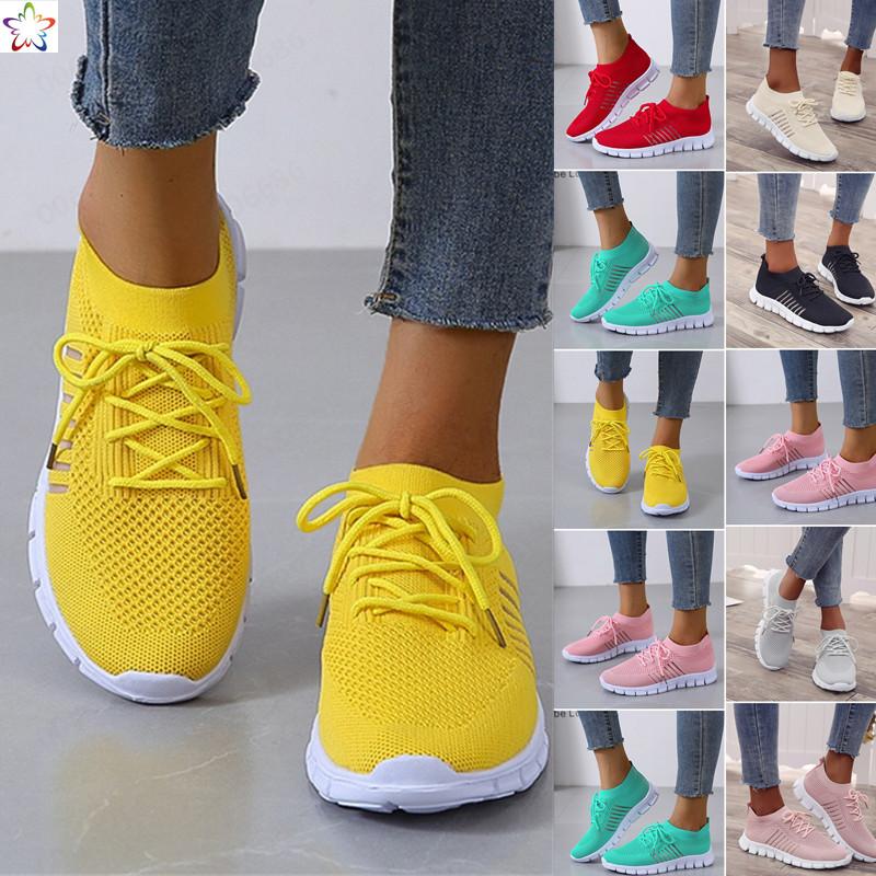 Women's Breathable Mesh Slip On Walking Sneakers with Thick Cushioned Sole and Laces