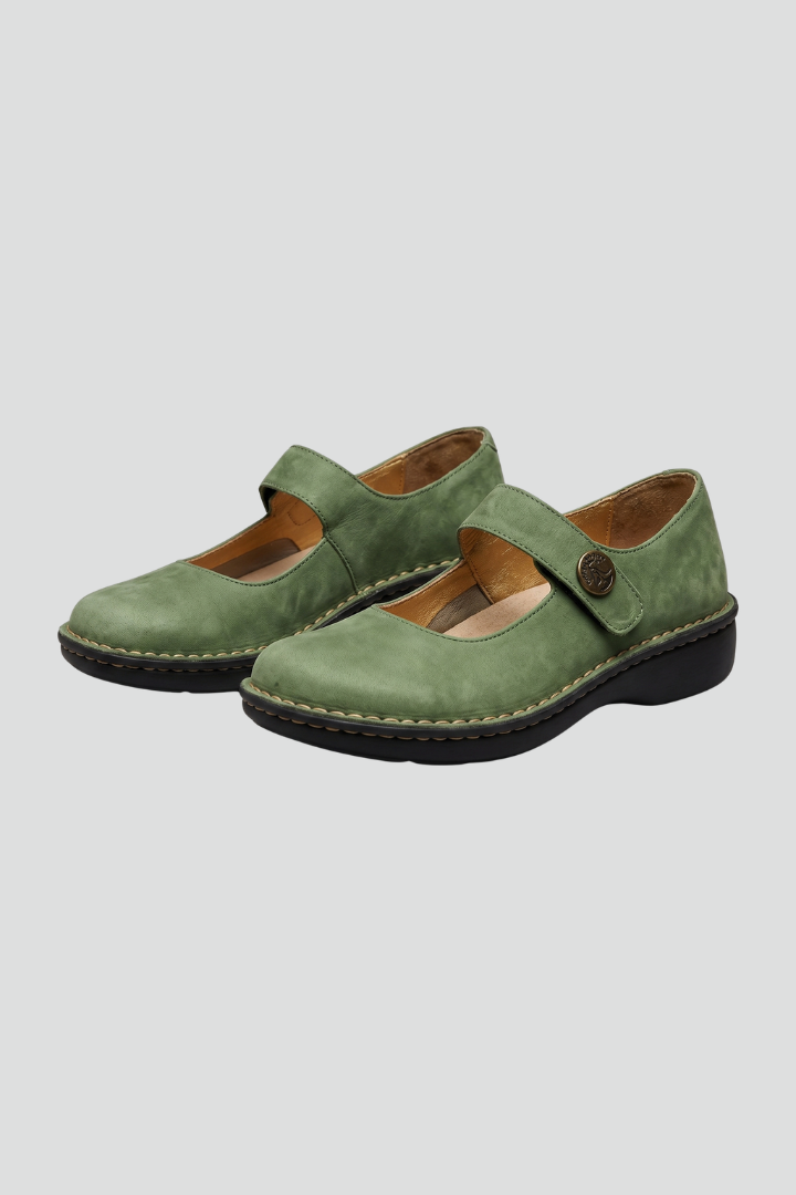 Women's Mary Jane Flats with Adjustable Strap Rounded Toe and Stitched Edge Detail
