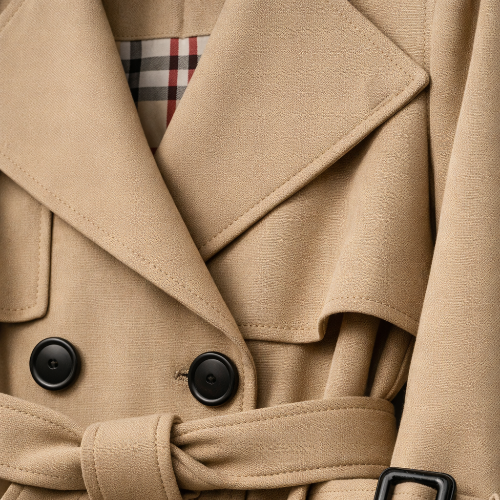 Women's Long Belted Trench Coat in Cotton Blend with Pockets and Adjustable Cuffs