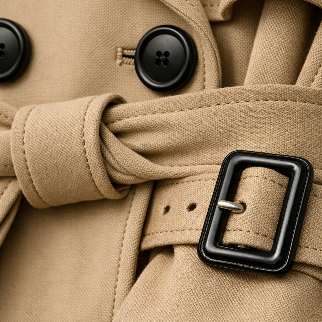 Women's Long Belted Trench Coat in Cotton Blend with Pockets and Adjustable Cuffs