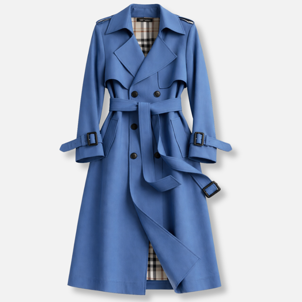 Women's Long Belted Trench Coat in Cotton Blend with Pockets and Adjustable Cuffs