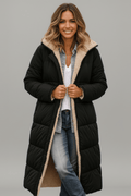 Women's Hooded Longline Puffer Coat with Zip Front for Everyday Outdoor Wear