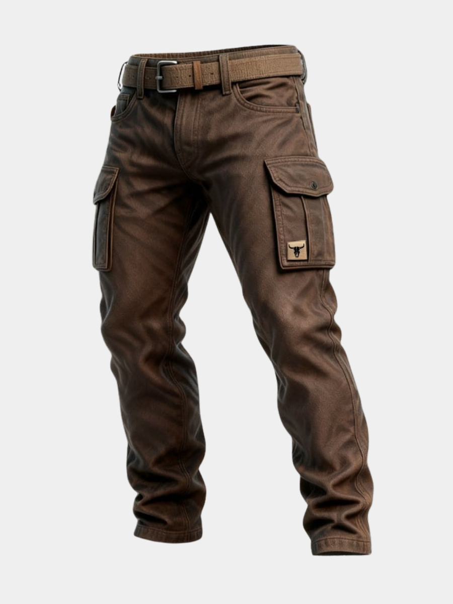 Men's Canvas Cargo Work Pants with Button Flap Pockets and Straight Tapered Fit